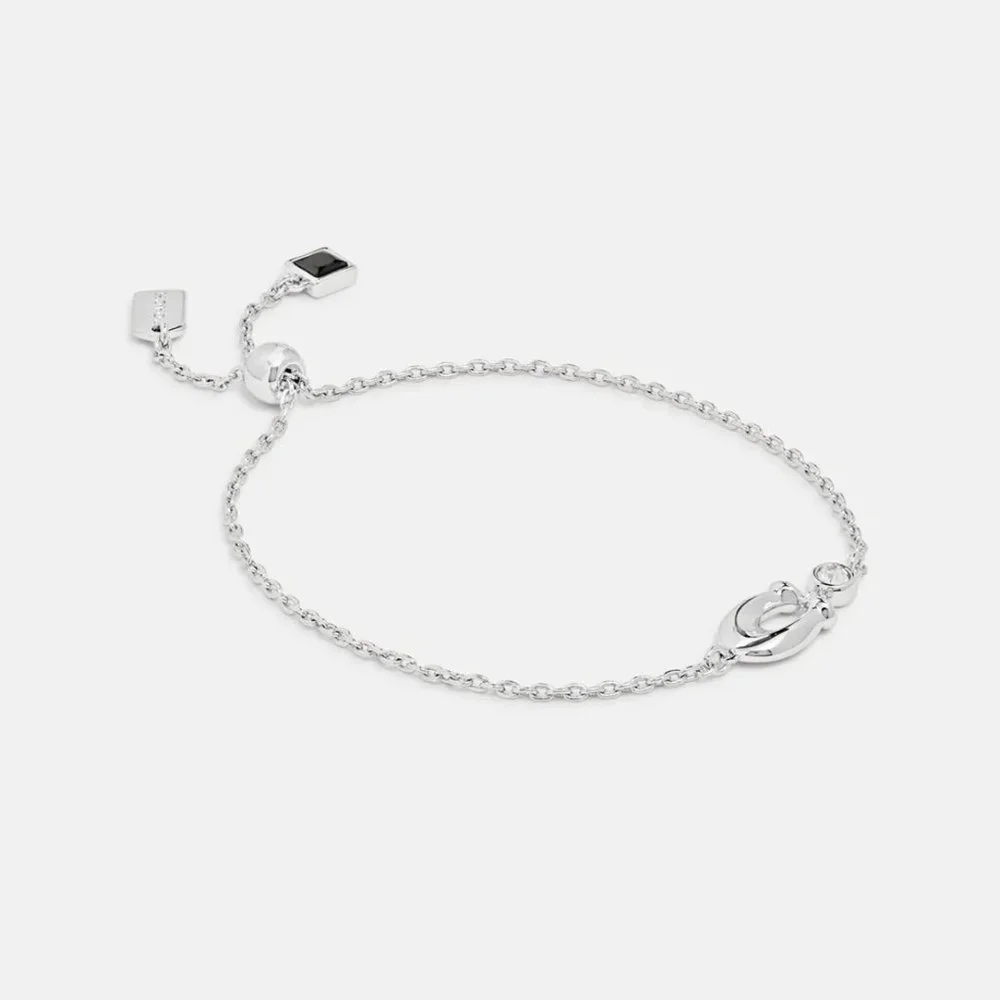NWT COACH Silver Chubby C Charm Adjustable Slider Bracelet - Picture 4 of 6